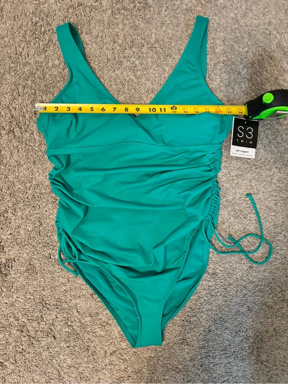 SC3 Swim UPF 50+ Body Sculpting Teal One-Piece Swim Suit with Side Drawstrings